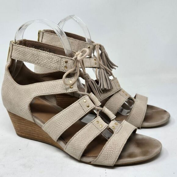 UGG Women's Yasmin Snake Gladiator Wedge Sandal Horchata Leather Size 7.5 B - Picture 1 of 14
